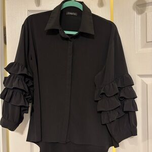 Black Ruffle Sleeve Women's Top